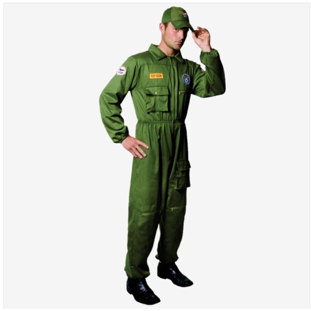 Air Force Pilot Costume Adult M Dress Up America Top Gun Halloween Jumpsuit New